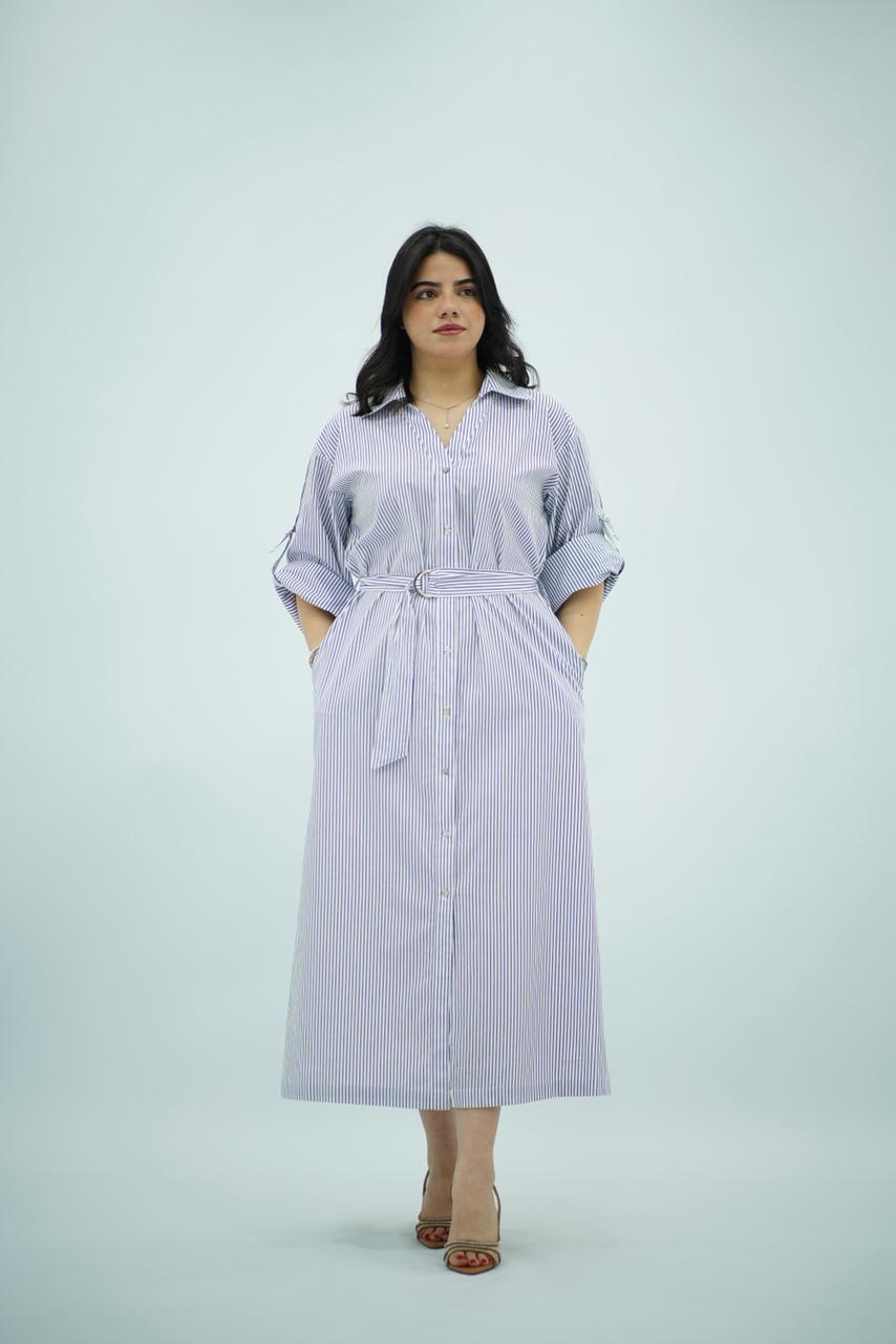 Robe Chemise à Rayures Bleues et Blanches