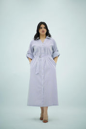 Robe Chemise à Rayures Bleues et Blanches
