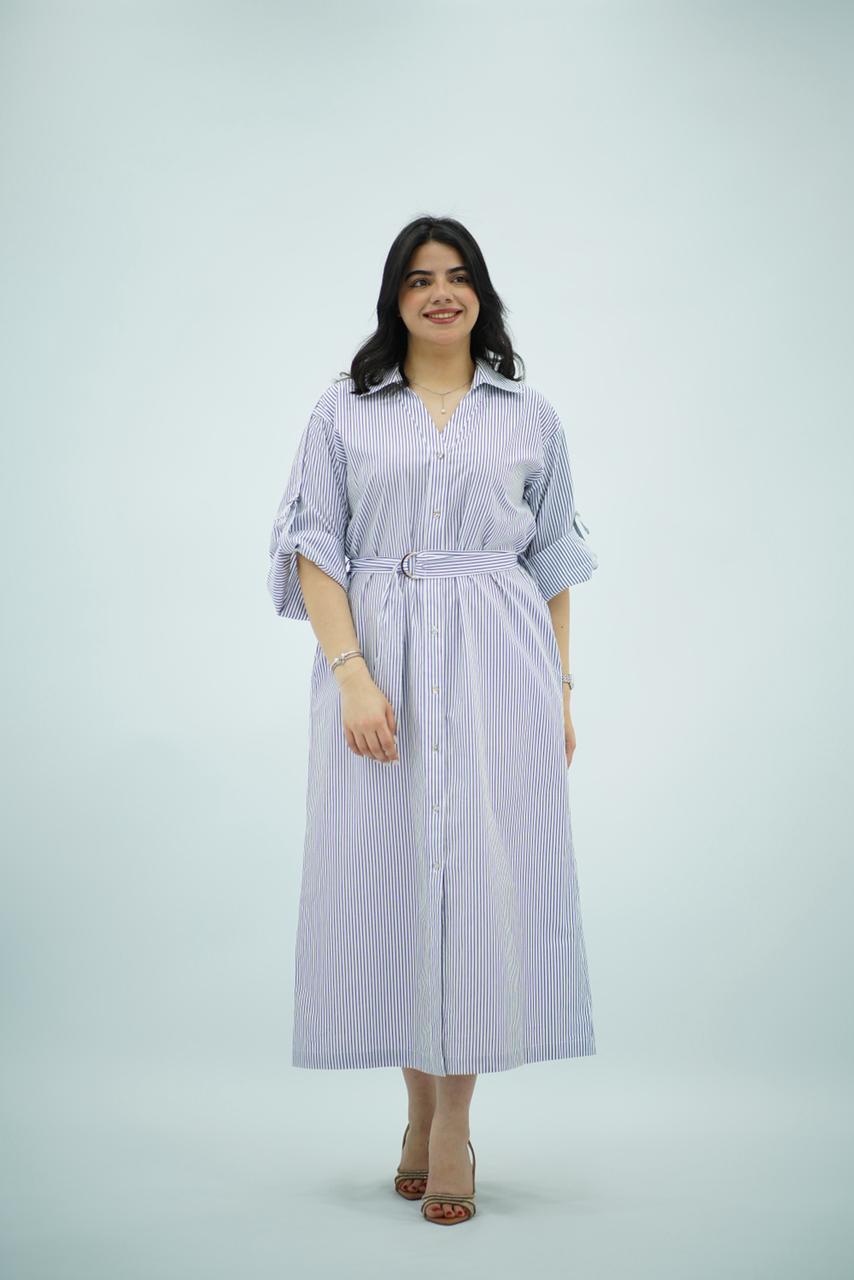 Robe Chemise à Rayures Bleues et Blanches