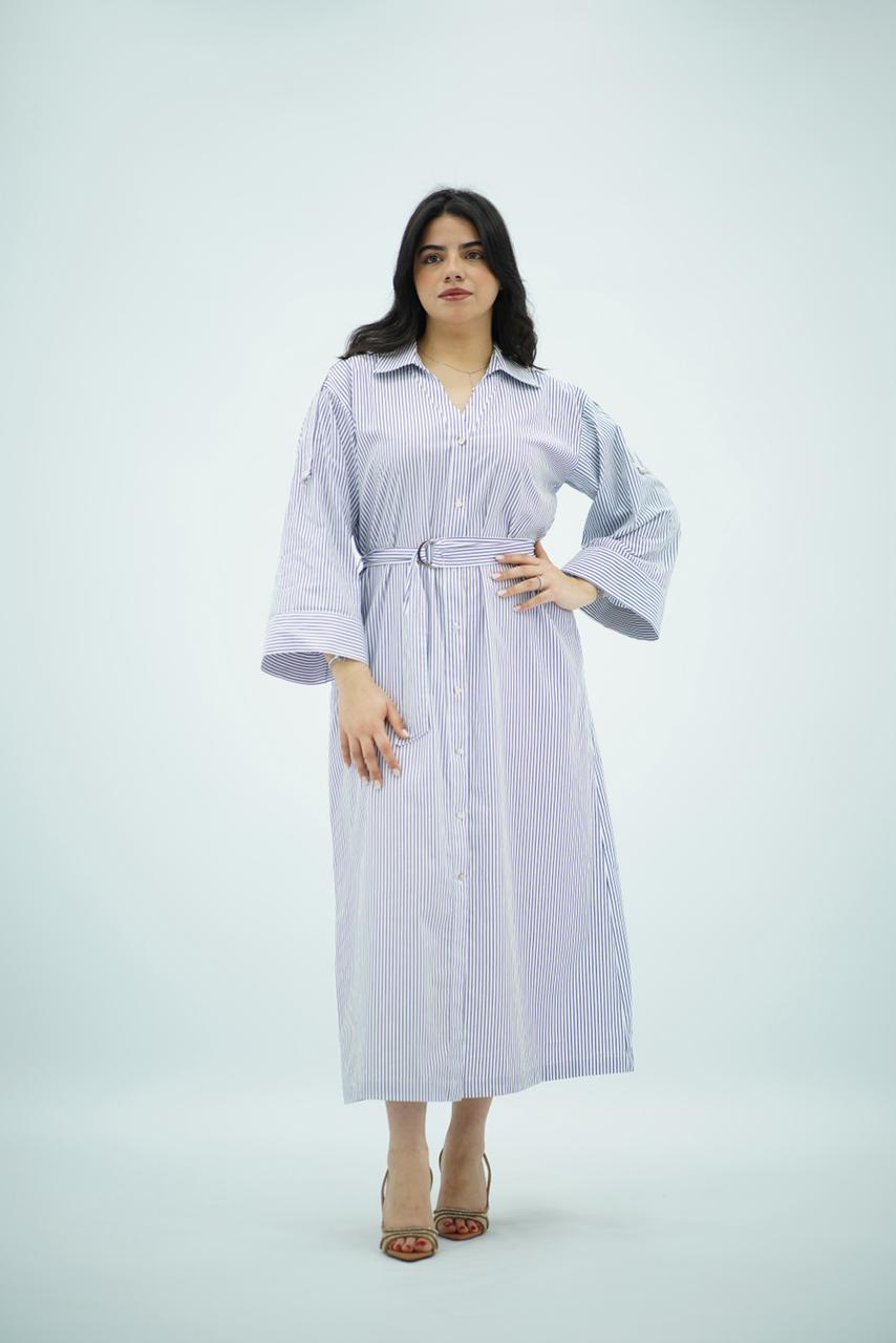 Robe Chemise à Rayures Bleues et Blanches