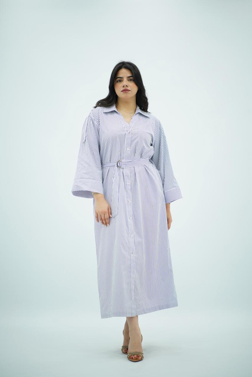 Robe Chemise à Rayures Bleues et Blanches