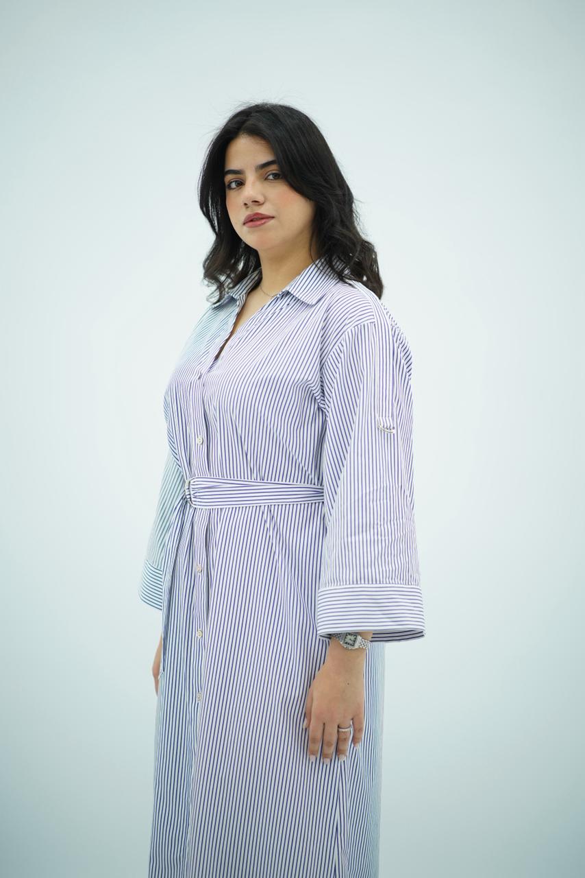 Robe Chemise à Rayures Bleues et Blanches