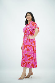 Robe Midi à Imprimé Floral Vibrant