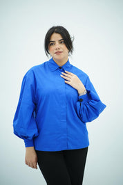 Chemise Bleue Cobalt à Manches Bouffantes