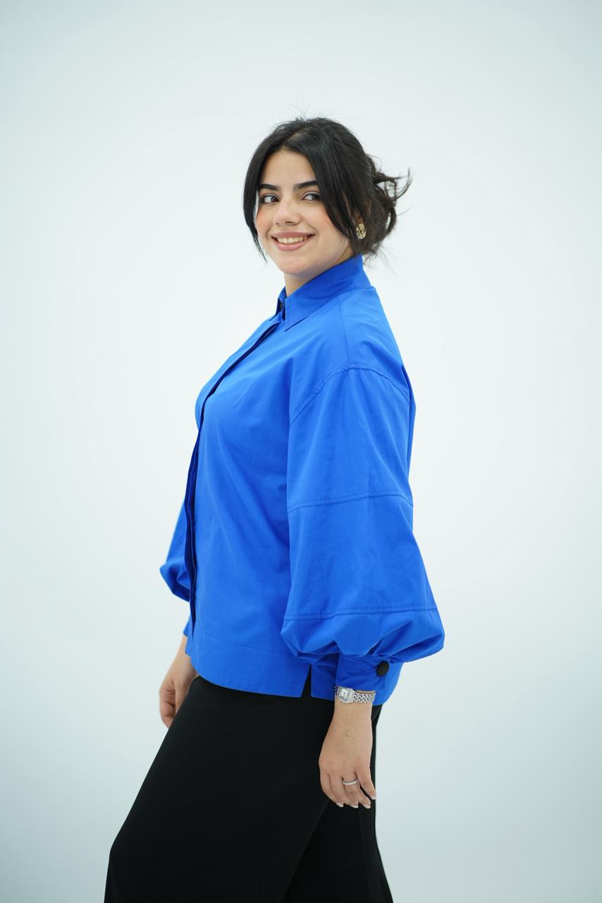 Chemise Bleue Cobalt à Manches Bouffantes