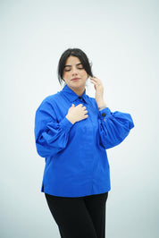 Chemise Bleue Cobalt à Manches Bouffantes