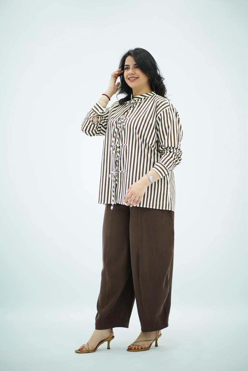 Chemise à Rayures Chocolat et Nœuds Fantaisie