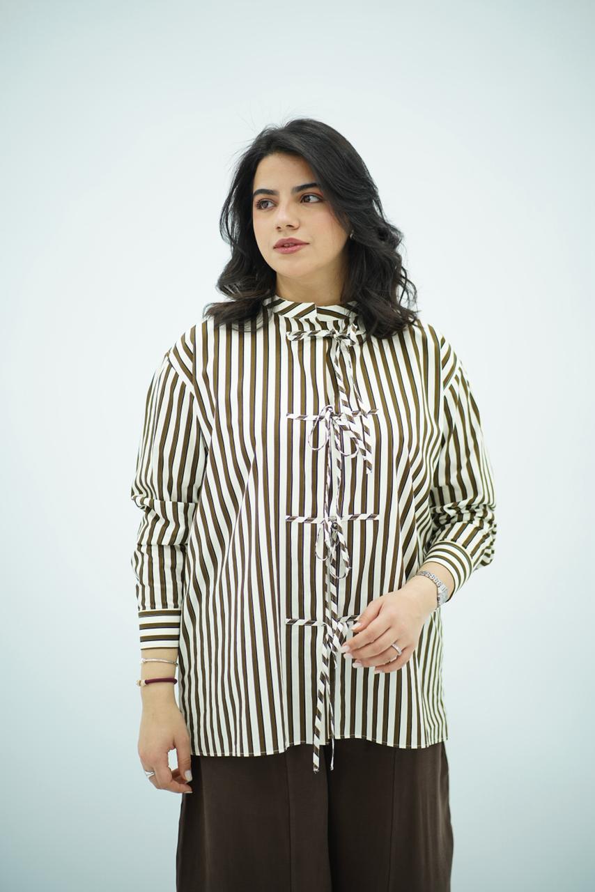 Chemise à Rayures Chocolat et Nœuds Fantaisie