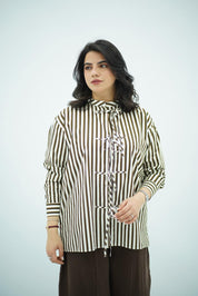 Chemise à Rayures Chocolat et Nœuds Fantaisie