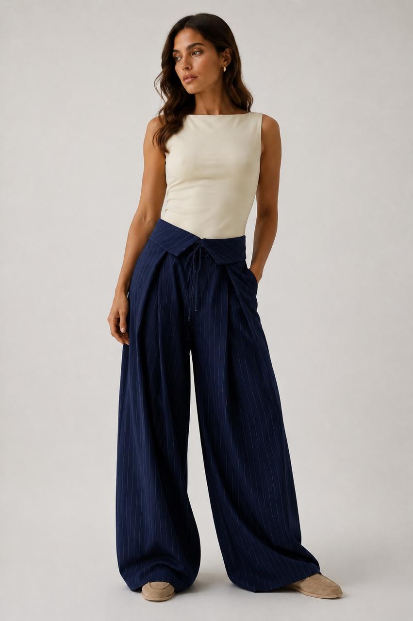 Pantalon Rayé Wide Leg