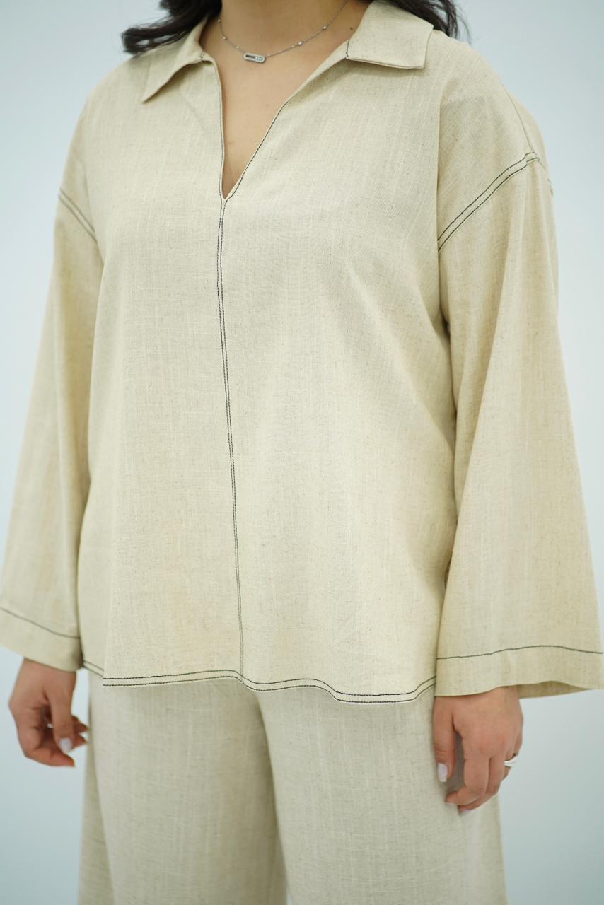 Ensemble en Lin Beige Naturel – Coupe Oversize
