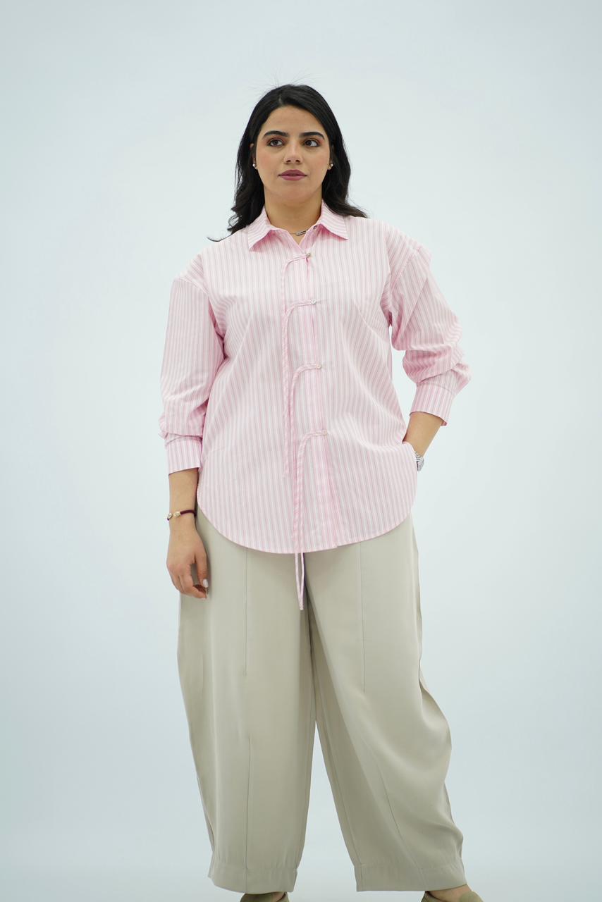 Chemise Rayée Rose Pastel