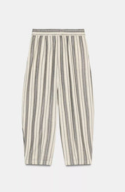 Pantalon Carotte en lin à Rayures