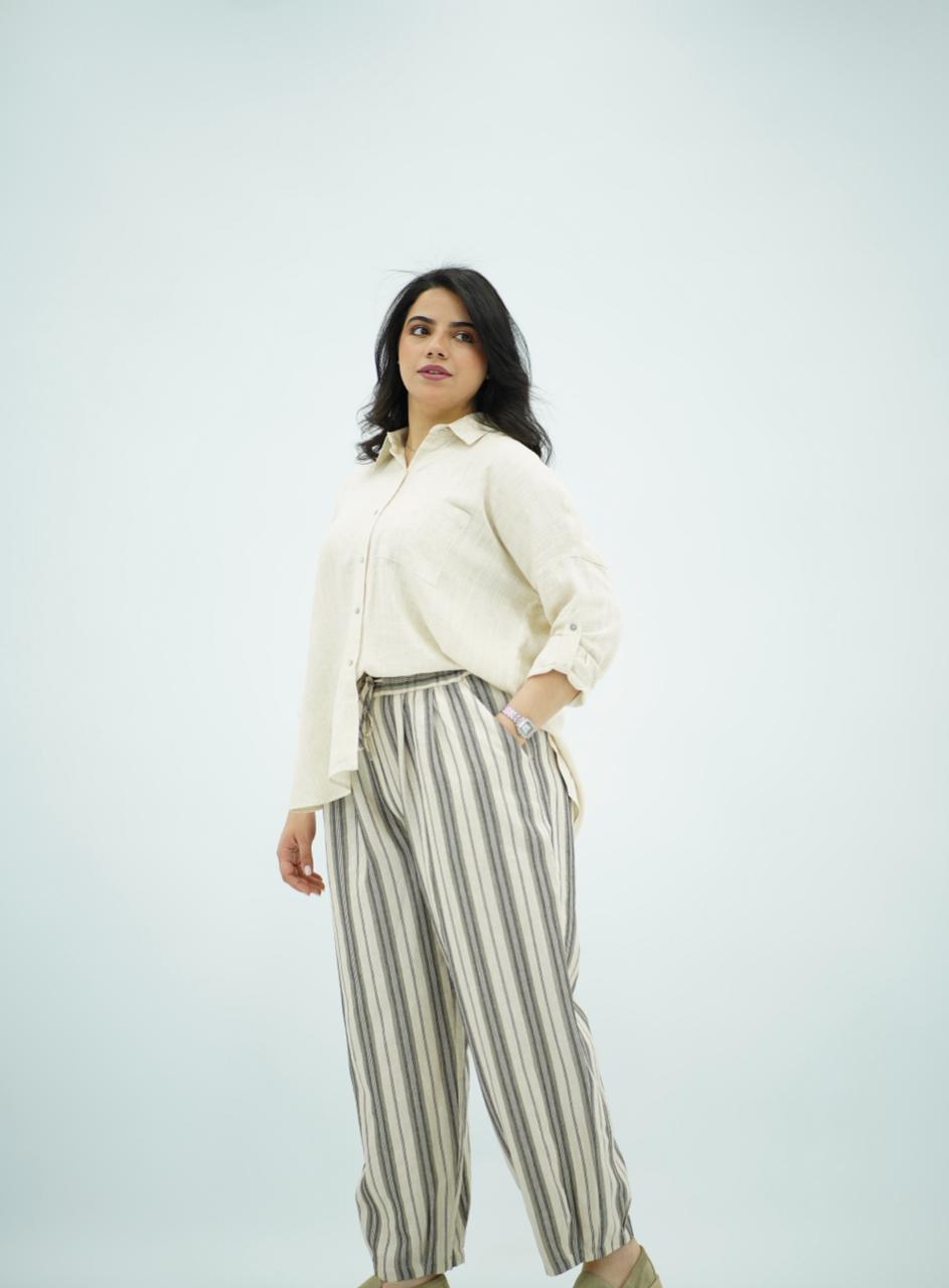 Pantalon Carotte en lin à Rayures