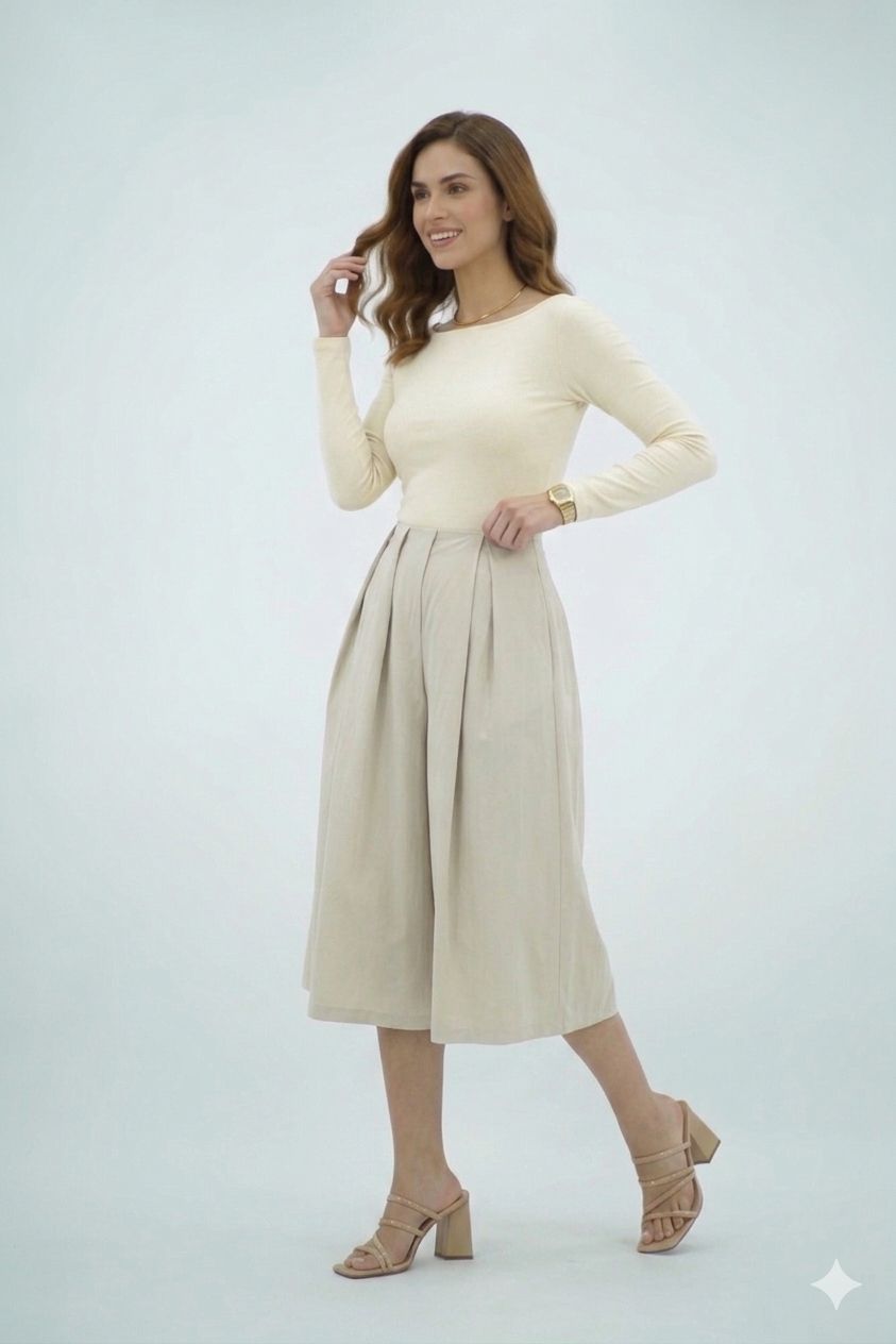 Pantalons Jupe Plissé Fluide