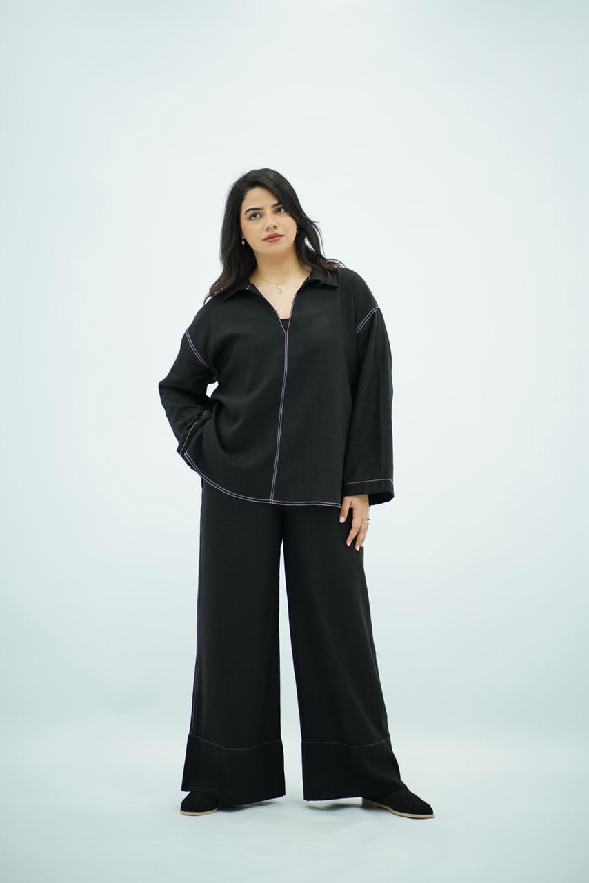 Ensemble Noir en Lin Minimaliste