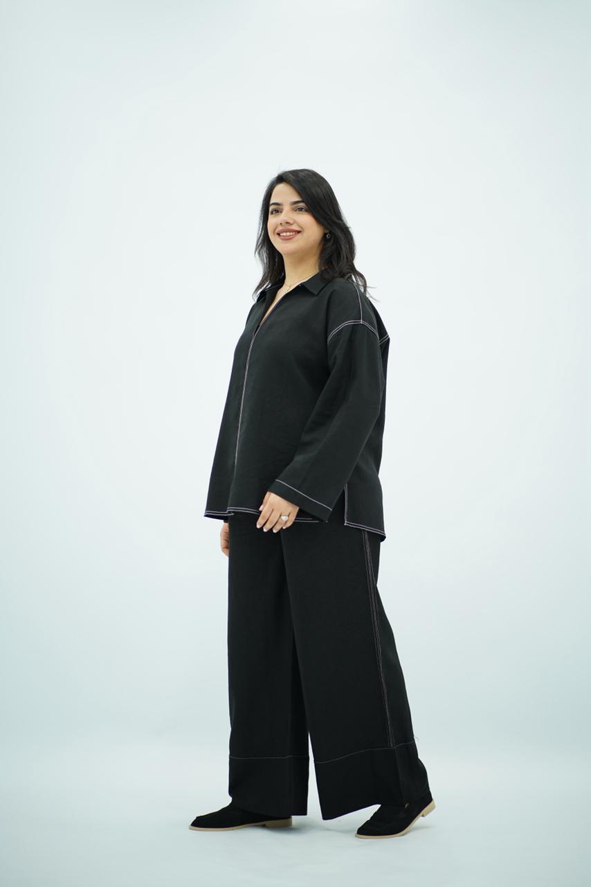 Ensemble Noir en Lin Minimaliste