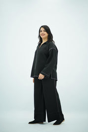 Ensemble Noir en Lin Minimaliste