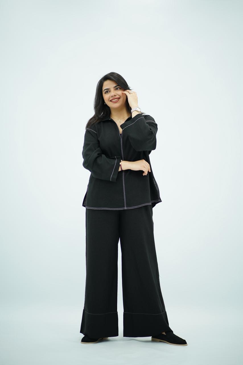 Ensemble Noir en Lin Minimaliste
