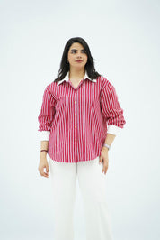 Chemise Oversize Rayée Rouge & Blanc