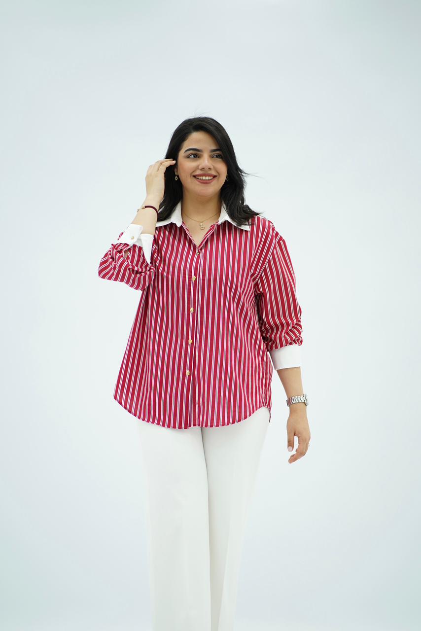 Chemise Oversize Rayée Rouge & Blanc