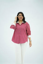 Chemise Oversize Rayée Rouge & Blanc