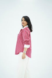 Chemise Oversize Rayée Rouge & Blanc