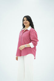 Chemise Oversize Rayée Rouge & Blanc