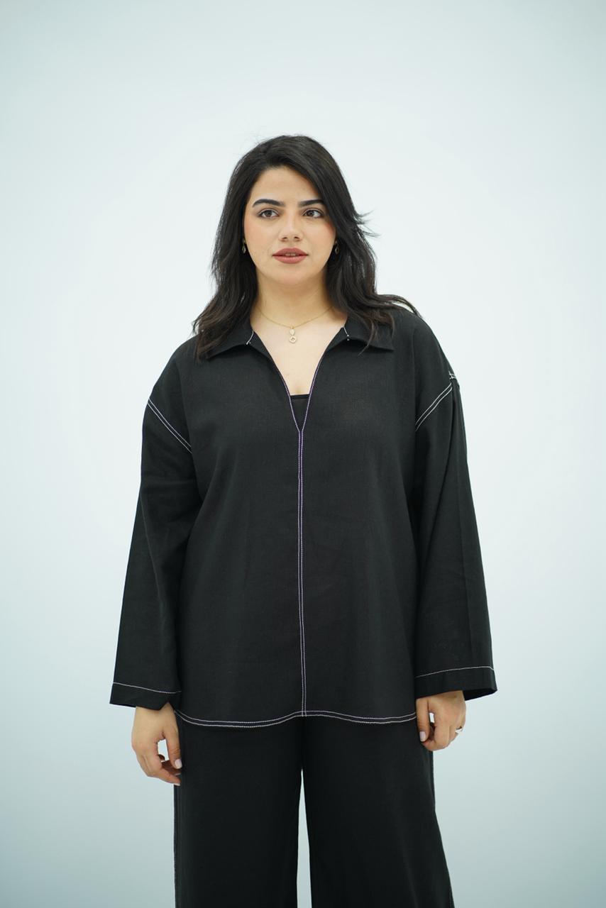 Ensemble Noir en Lin Minimaliste