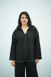 Ensemble Noir en Lin Minimaliste