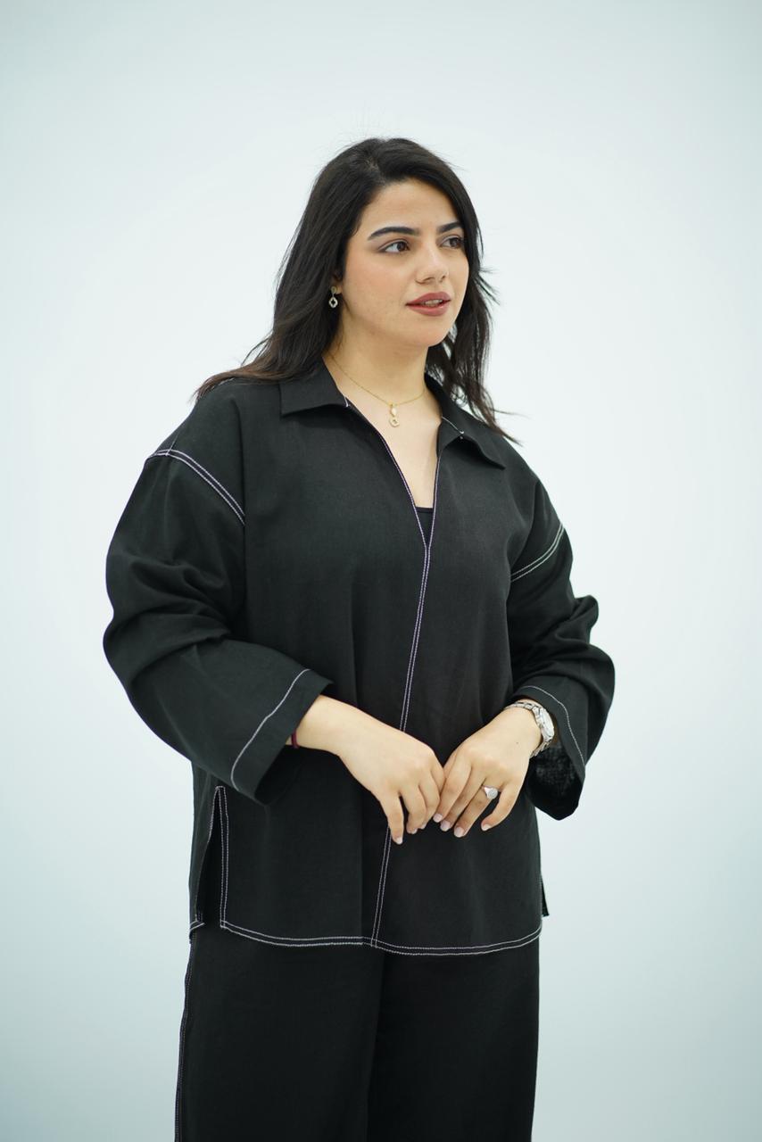 Ensemble Noir en Lin Minimaliste