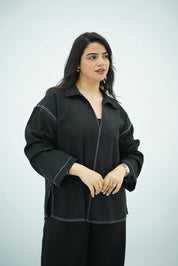 Ensemble Noir en Lin Minimaliste