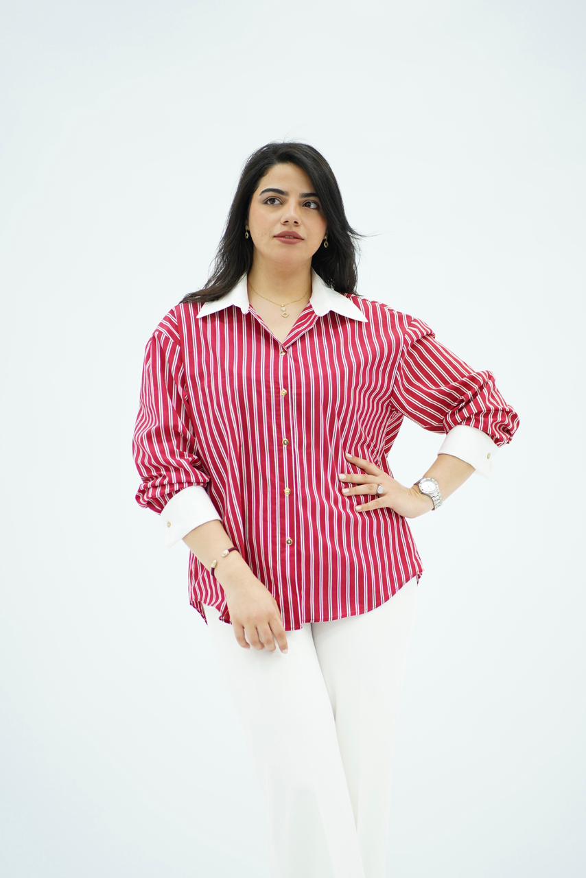Chemise Oversize Rayée Rouge & Blanc