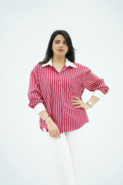 Chemise Oversize Rayée Rouge & Blanc