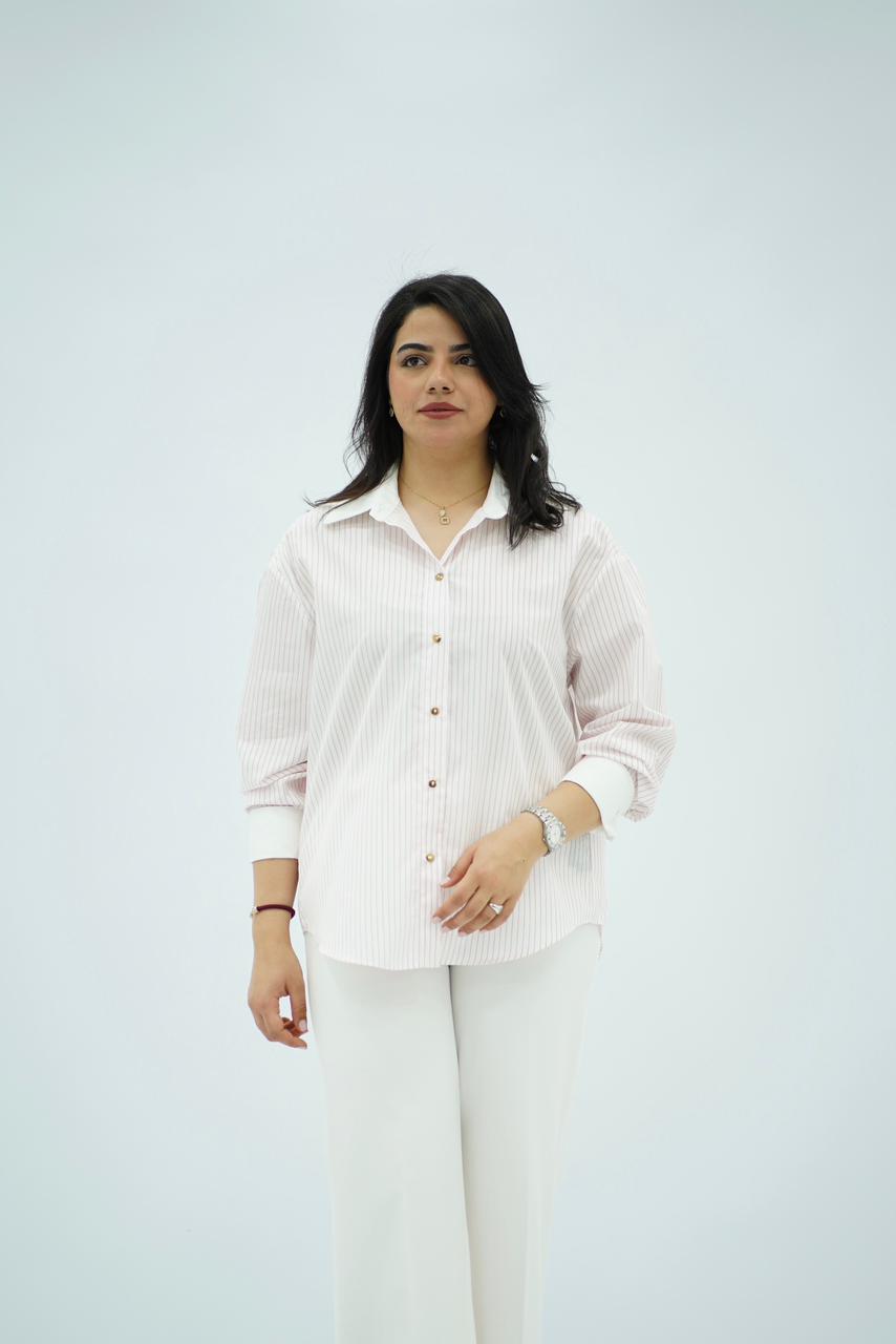 Chemise Oversize à Rayures Rouge