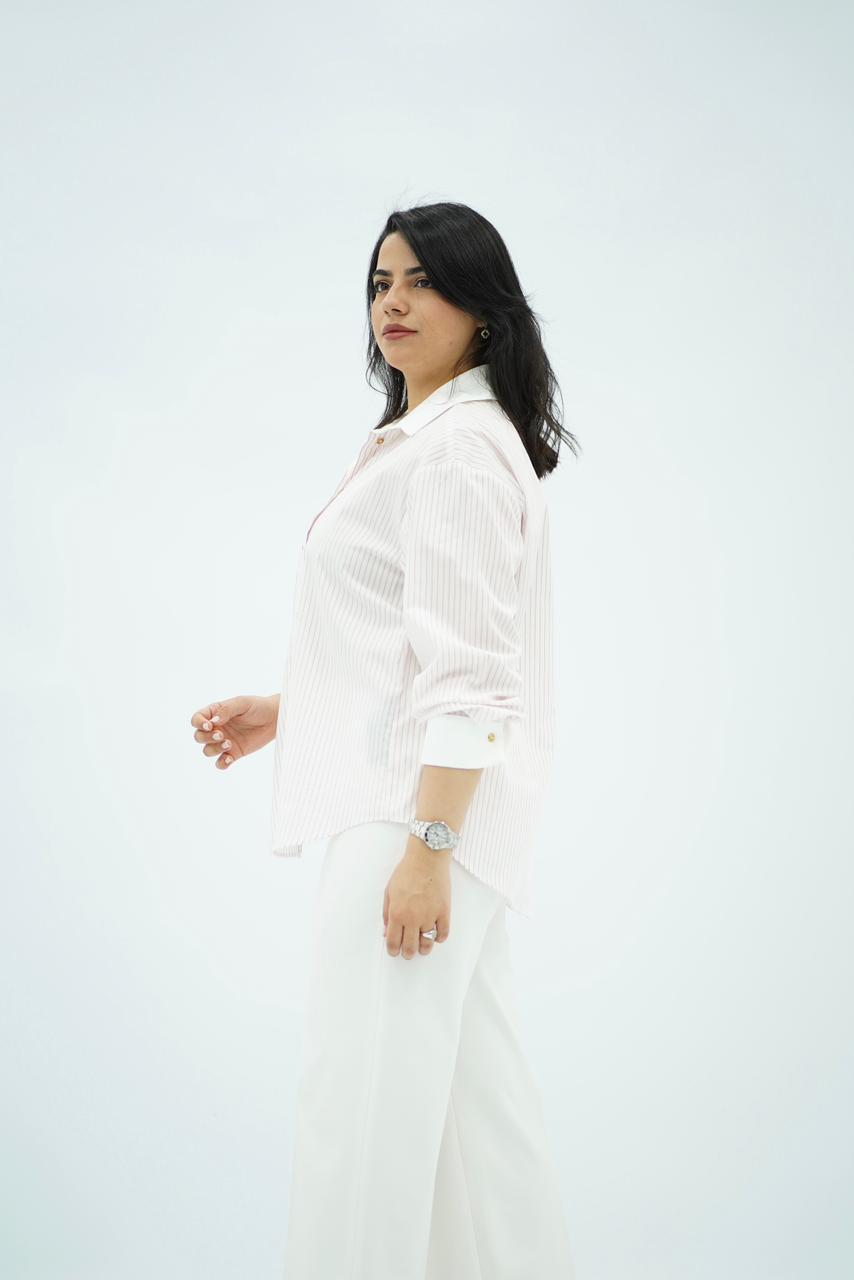 Chemise Oversize à Rayures Rouge
