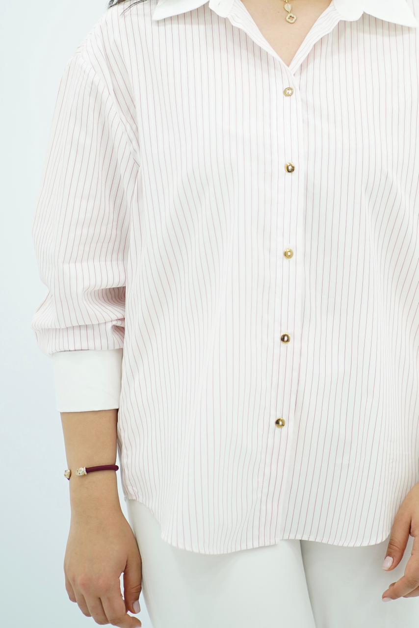 Chemise Oversize à Rayures Rouge