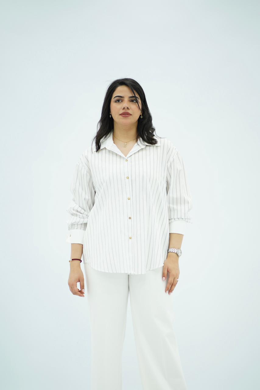 Chemise Blanche Oversize Rayée