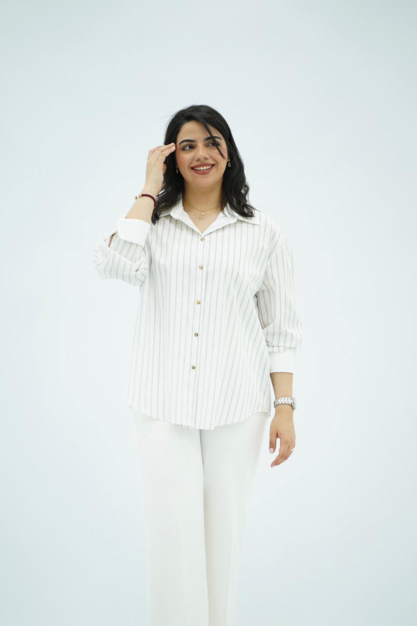 Chemise Blanche Oversize Rayée