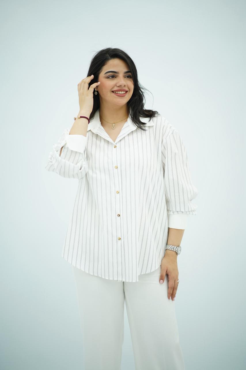 Chemise Blanche Oversize Rayée
