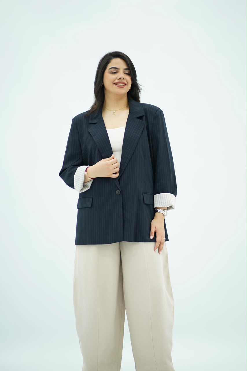 Veste oversize Bleu Nuit Rayé