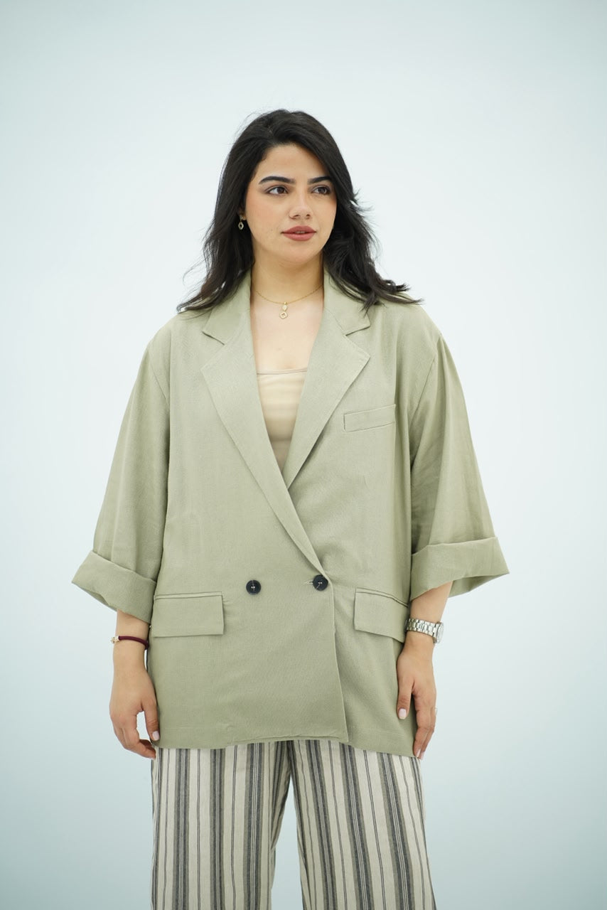 Blazer en Lin Oversize Vert Eau