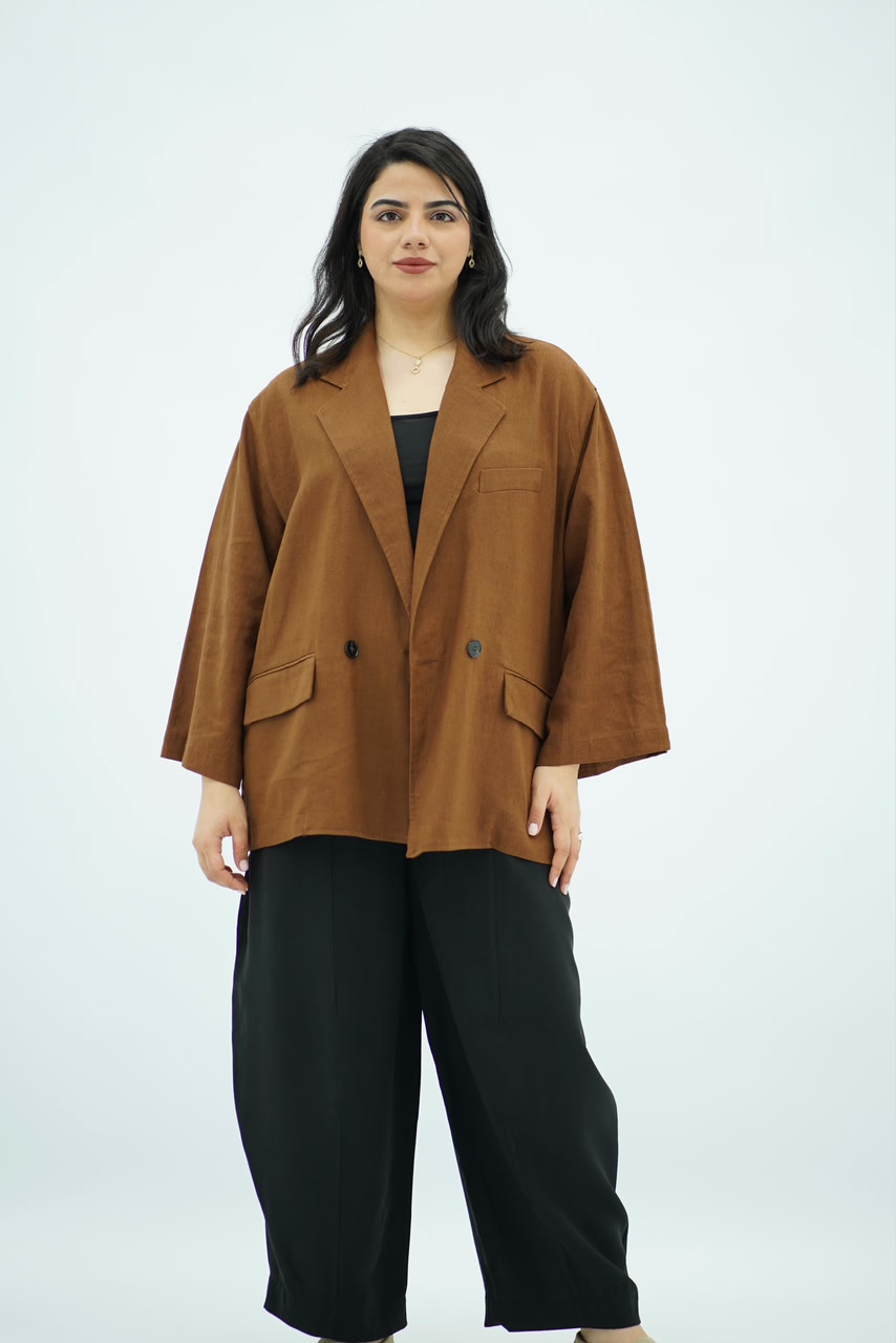 Blazer en Lin Oversize Marron Chocolat