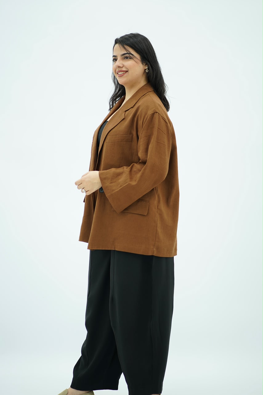 Blazer en Lin Oversize Marron Chocolat