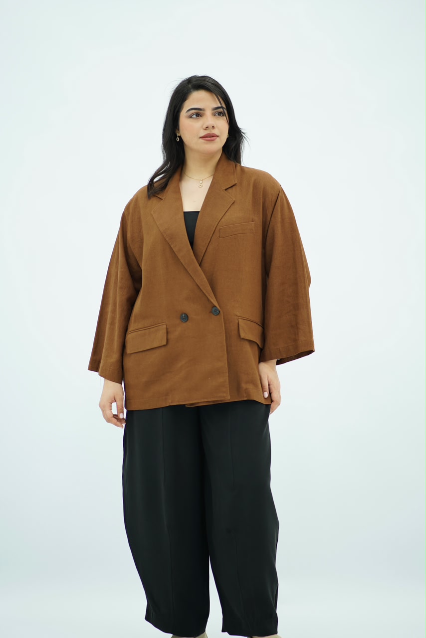 Blazer en Lin Oversize Marron Chocolat