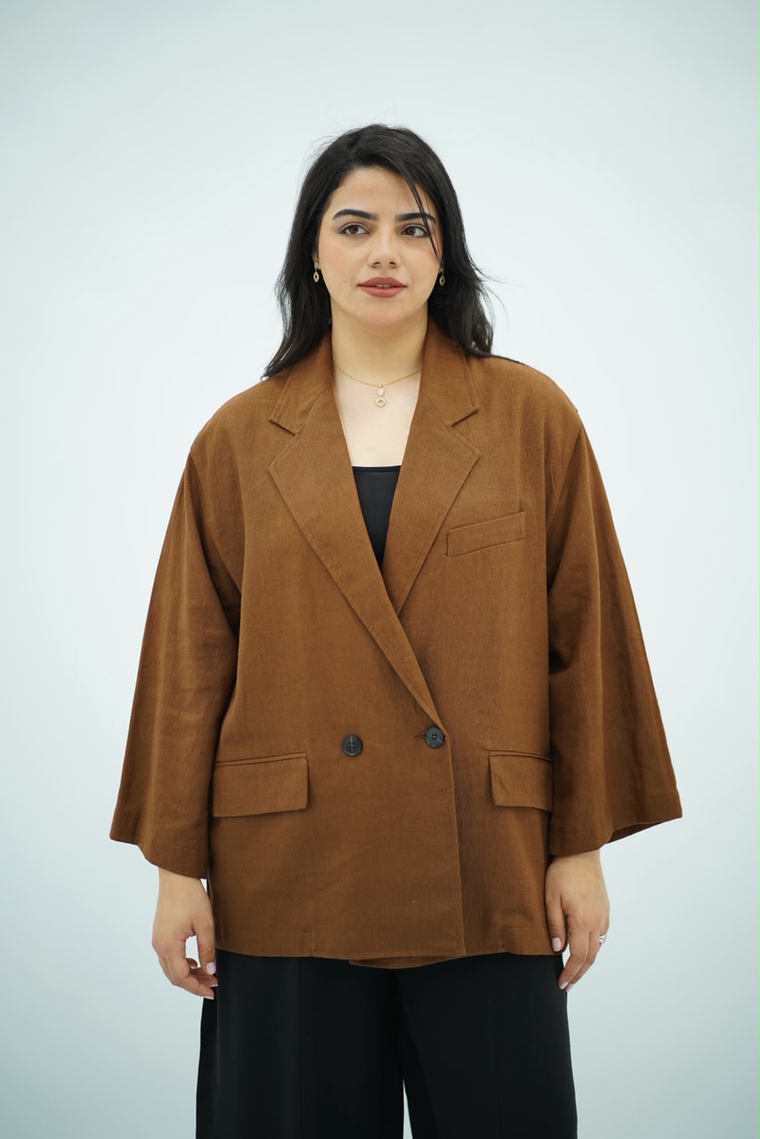 Blazer en Lin Oversize Marron Chocolat