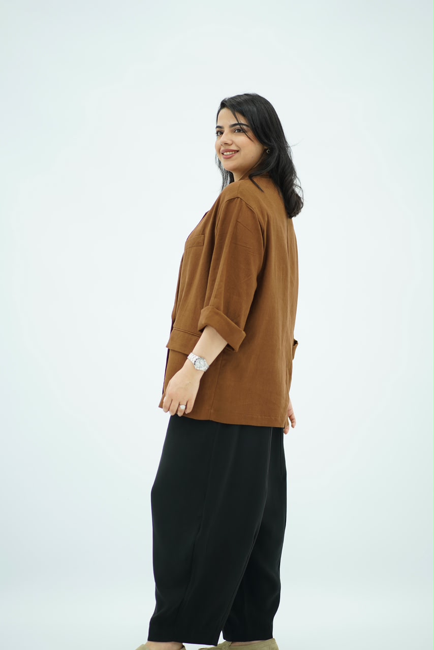 Blazer en Lin Oversize Marron Chocolat