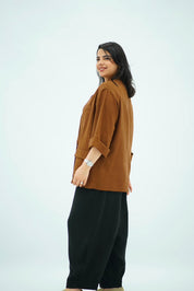 Blazer en Lin Oversize Marron Chocolat