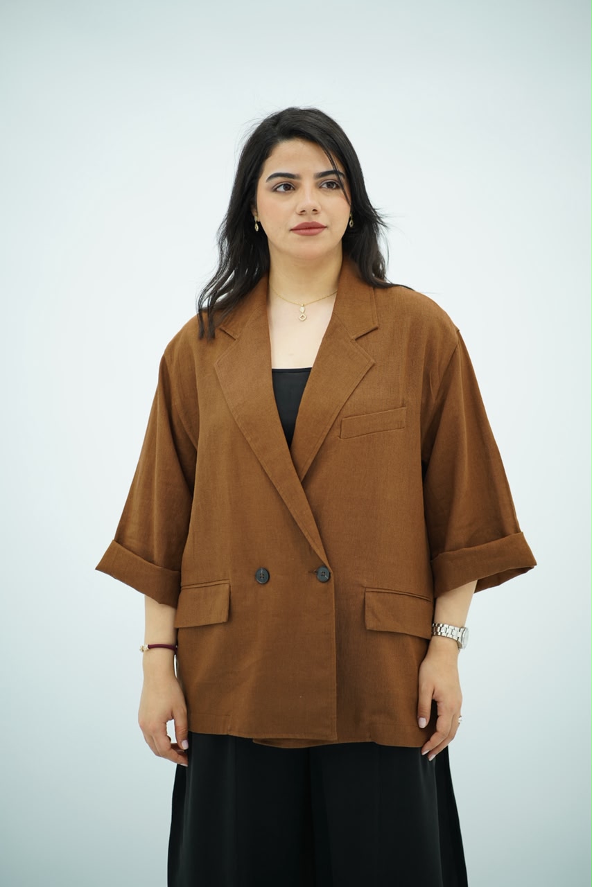 Blazer en Lin Oversize Marron Chocolat