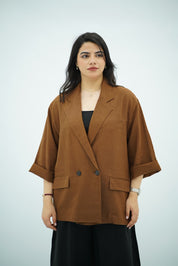Blazer en Lin Oversize Marron Chocolat